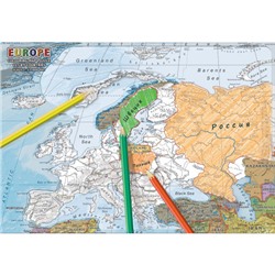 Карта-пазл раскраска Европы на английском языке (фрагменты по странам) 33х23см.