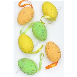 Пасхальный декор "Яйца с лентой №1" 4*6 см (6 шт) SF-5006, разноцветный