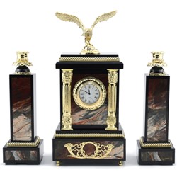 Часы каминные из яшмы с подсвечниками "Орел" 320*110*345мм
