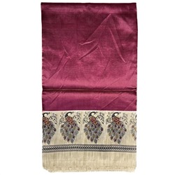 Сари MALABAR SILK с печатным принтом ПАВЛИНЫ, цвет ВИННЫЙ (Size: Onesize, с отрезом для блузы), 1 шт.