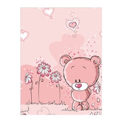 Пакет бумажный подарочный M "С Днем рождения! Мишка с цветочками" нежно-розовый 17.5х10х23 см (024)