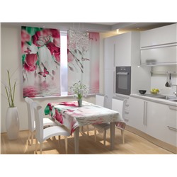 Фотошторы для кухни Розовые тюльпаны с бабочками