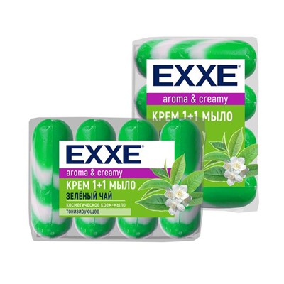 EXXE Мыло-крем   4*90г Зеленый чай зеленое полосатое (экопак)
