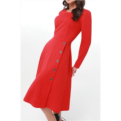Платье красное с декоративными пуговицами Главное вдохновение, страсть