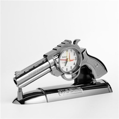 Часы-будильник "Пистолет", дискретный ход, 13 х 24 см, d циферблата=7 см