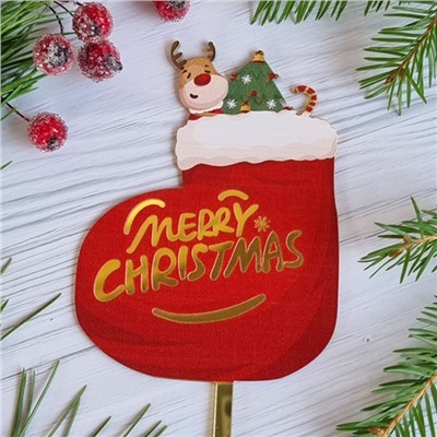 Топпер «Merry Christmas» рождественский сапожок, красный