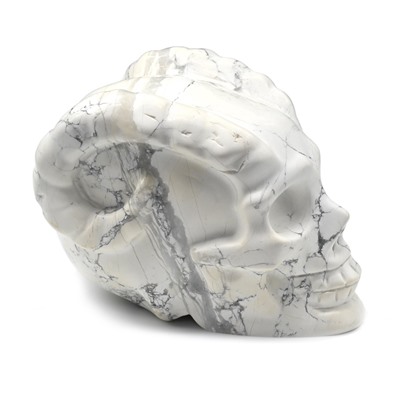 Резной череп с рогами из кахолонга "говлит" 92*62*68мм, 556г