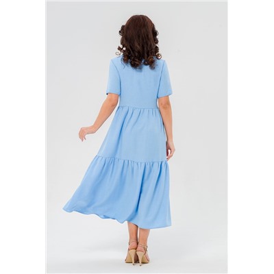 Платье длинное голубое с воланом по низу