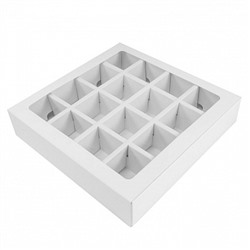 Коробка для 16 конфет с разделителями Белая с окном