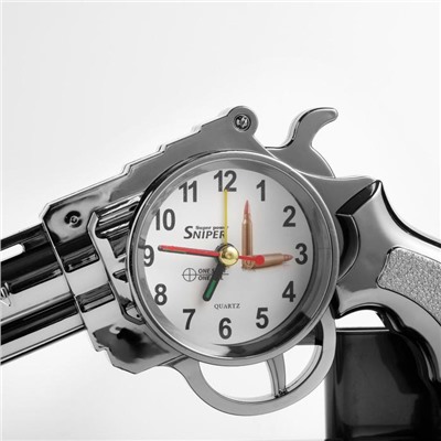 Часы-будильник "Пистолет", дискретный ход, 13 х 24 см, d циферблата=7 см