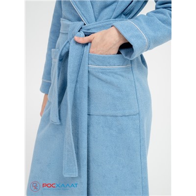 Женский махровый халат с кантом голубой МЗ-32 (62)