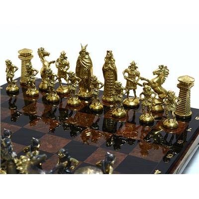 Шахматы из обсидиана с бронзовыми фигурами "Викинги" 400*400мм