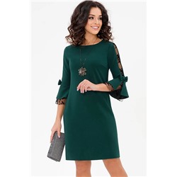 Платье короткое изумрудно-зелёного цвета с бантиками на рукавах
