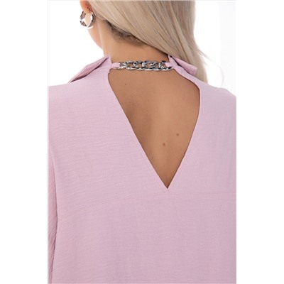 Рубашка розовая с V-разрезом по спинке и декоративной цепочкой
