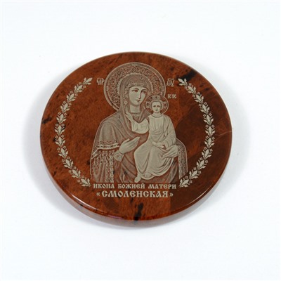 Икона автомобильная из обсидиана "Богородица Смоленская" диаметр 45мм.