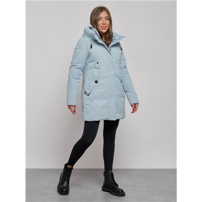 Зимняя женская куртка молодежная с капюшоном голубого цвета 589003Gl