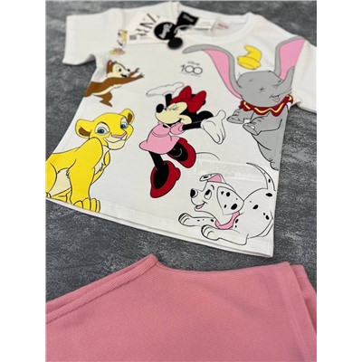 ZARA Комплект Disney100 футболка+розовые лосины в рубчик
