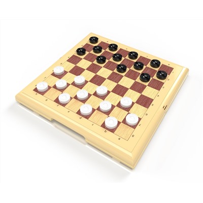 Шашки-шахматы в бежевой пластиковой коробке (малые)