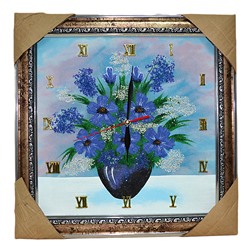 Часы-картина в багете, пейзаж фиалки в вазе, 36,5*36,5см, 600гр