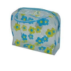 Косметичка-сумочка прозрачная 23*17*10 Цветы Голубые-желтые