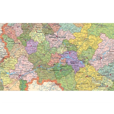 Настенная карта России, Политико-административная настенная карта РФ (4,4 млн.) 200х140см.