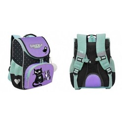 Рюкзак школьный RAm-384-1/1 черный - сиреневый 25х33х13 см + сумка для сменной обуви GRIZZLY