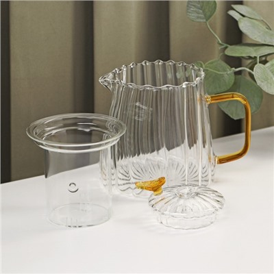 Набор чайный из стекла «Блаженство», 6 предметов: чайник 600 мл, чаша 150 мл, блюдце d=12см, подставка 12×6,5 см