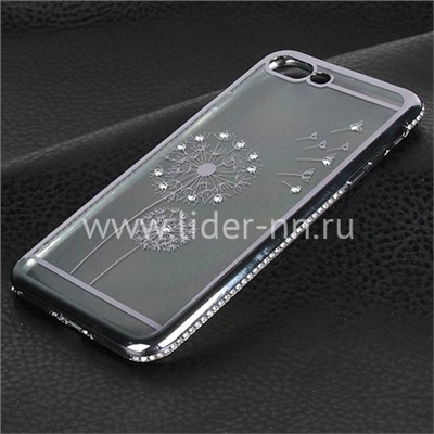 Задняя панель для iPhone7 Plus/8 Plus Силикон со стразами Одуванчик (черная)