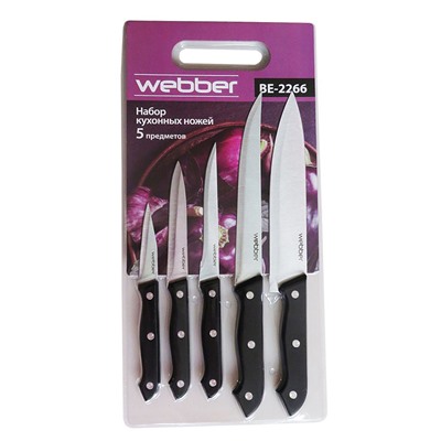 Набор ножей 5 предметов в блистере WEBBER ВЕ-2266 черная ручка