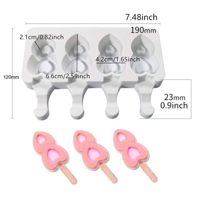 Форма силиконовая  «Эскимо Двойное сердце», 4 ячейки