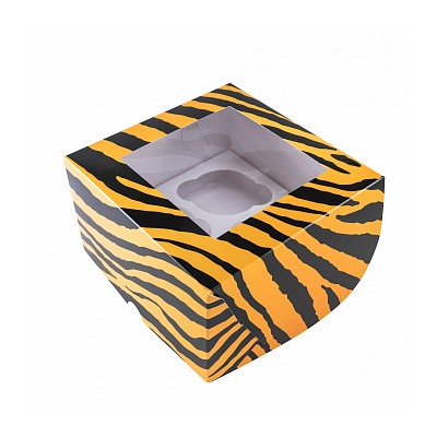 Коробка для 4 капкейков "Текстура тигра", с окном