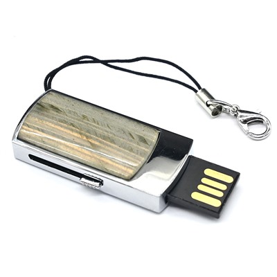 Флеш карта USB на 32GB с накладкой из лабрадорита, серебристая