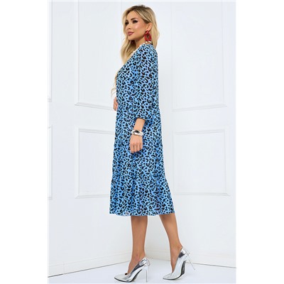 Платье шифоновое синее с леопардовым принтом