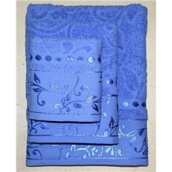 Набор махровых полотенец жаккард "Подарочный"-темно-голубой 3 шт (40*70 см, 50*90 см,70*130 см) в индив. упак. хлопок 100%
