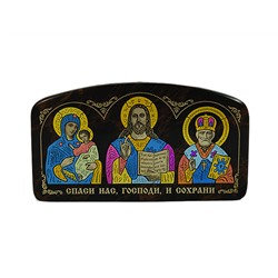 Автомобильная икона из обсидиана "Богородица Иисус Николай" 80*45мм арка