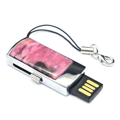 Сувенирная USB флешка с камнем родонит, 32GB, серебристая