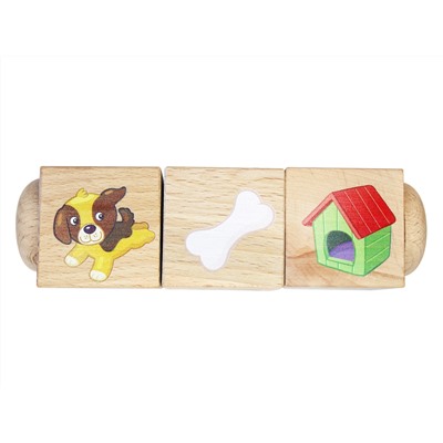 Развивающие деревянные кубики на оси «Кто где живет и что ест» (3 кубика)