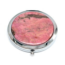 Сувенирное зеркальце с камнем родонит "Орлец", серебристое, в коробочке