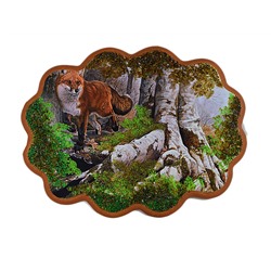 Картина с камнем, пейзаж "Лисица в лесу" горизонтальный 34*26см