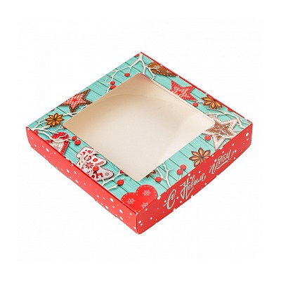 Коробка для печенья "Новогодние чудеса" с окном, 16*16*3 см