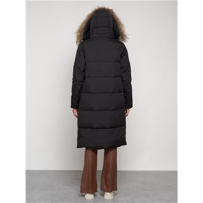 Пальто утепленное с капюшоном зимнее женское черного цвета 133125Ch