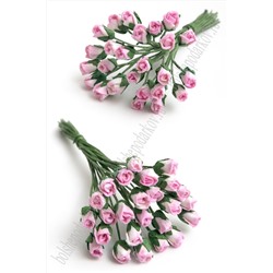 Тайские бумажные цветочки 0,5 см на веточке "Бутон розы" (25 шт) Т1/518, белый/розовый