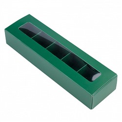Коробка для 5 конфет с окном 21*5*3 см, Зелёная