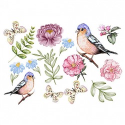 Птицы с цветами, картинка на вафельной бумаге 20*30 см