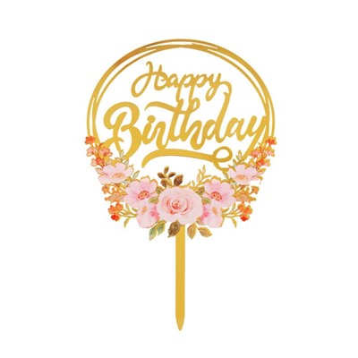 Топпер с цветами «Happy Birthday» розовый букет, круглый
