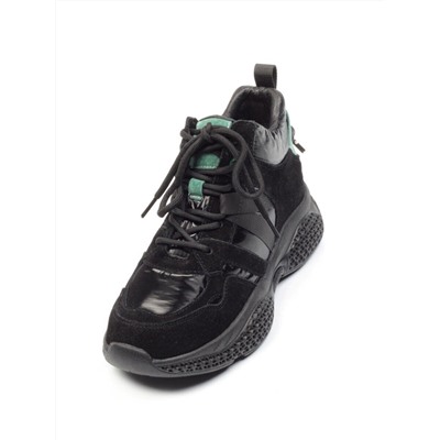 CSJ33-1 BLACK/GREEN Ботинки спортивные демисезонные женские (натуральная замша, байка) размер 36
