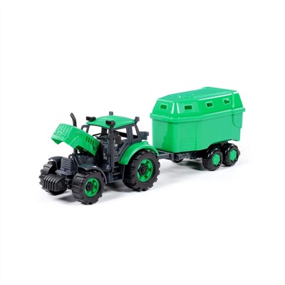 323099 Полесье Трактор "Прогресс" с прицепом для перевозки животных инерционный (зелёный) (в коробке)