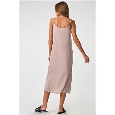 Платье-комбинация шелковое миди на подкладке бежевое