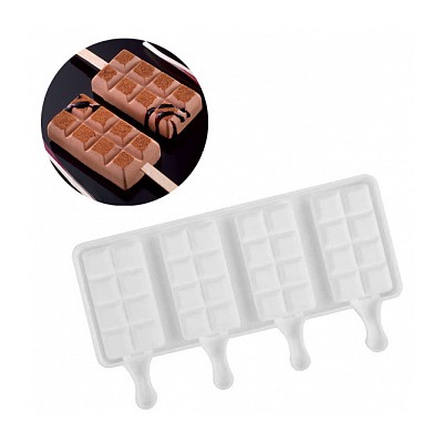 Форма силиконовая для мороженого "Шоколадные плитки" 50*90 мм, 4 ячейки, Silikolove
