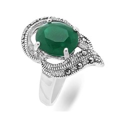 Кольцо из серебра зеленый агат, марказит, SL-AGA61